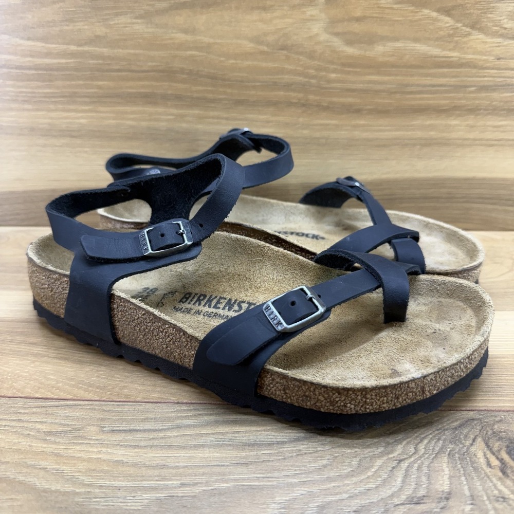 Birkenstock Black Leather Two-Strap Cork Footbed Sandals